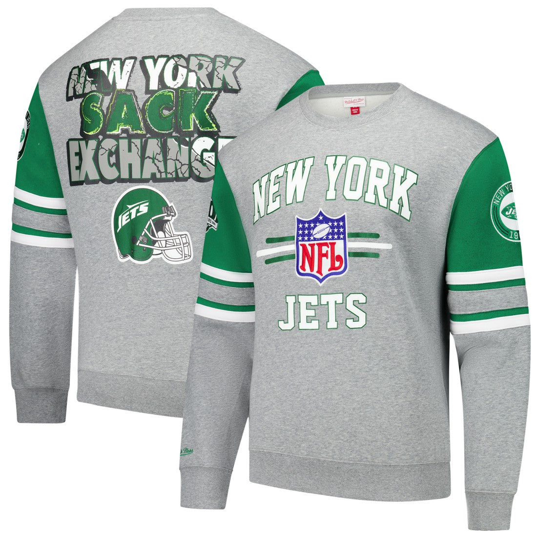 New York Jets All Over 4.0 Vintage Logo Pullover Sweatshirt - Heather Gray Pullover