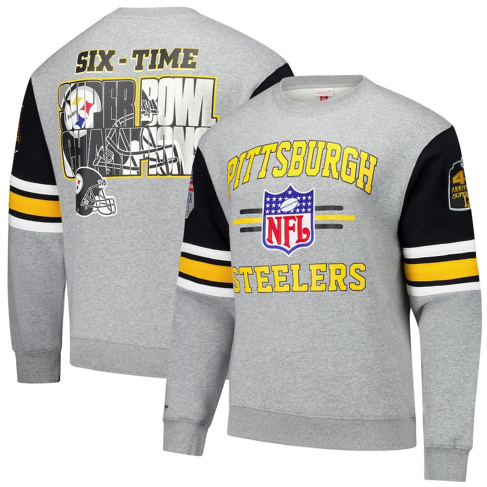 Pittsburgh Steelers All Over 4.0 Vintage Logo Pullover Sweatshirt - Heather Gray Pullover