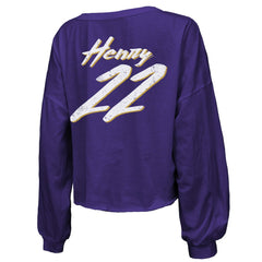 Derrick Henry Baltimore Ravens Majestic Threads Women's Name & Number Off-Shoulder Script Cropped Long Sleeve Relaxed V-Neck T-Shirt - Purple T-shirts