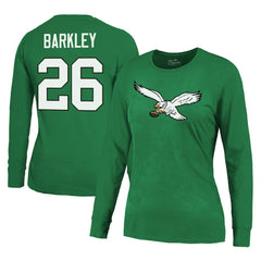 Saquon Barkley Philadelphia Eagles Majestic Threads Women's Name & Number Long Sleeve T-Shirt - Midnight Green T-shirts
