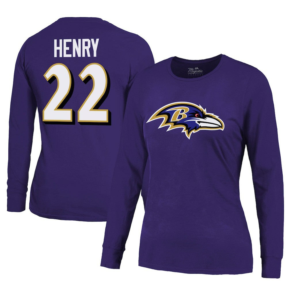 Derrick Henry Baltimore Ravens Majestic Threads Women's Name & Number Long Sleeve T-Shirt - Purple T-shirts