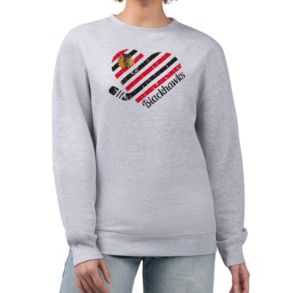 Chicago Blackhawks G-III 4Her by Carl Banks Women's Heart Graphic Pullover Sweatshirt - Heather Gray | US 201411340