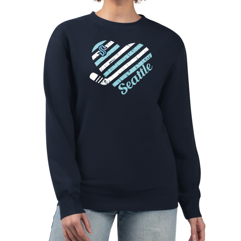 Seattle Kraken G-III 4Her by Carl Banks Women's Heart Graphic Pullover Sweatshirt - Navy | US 201411359