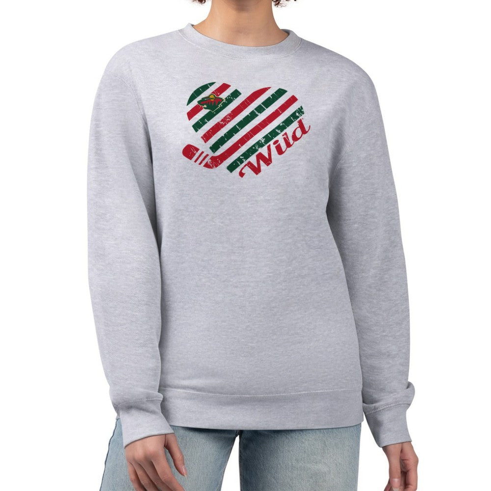 Minnesota Wild G-III 4Her by Carl Banks Women's Heart Graphic Pullover Sweatshirt - Heather Gray | US 201411366