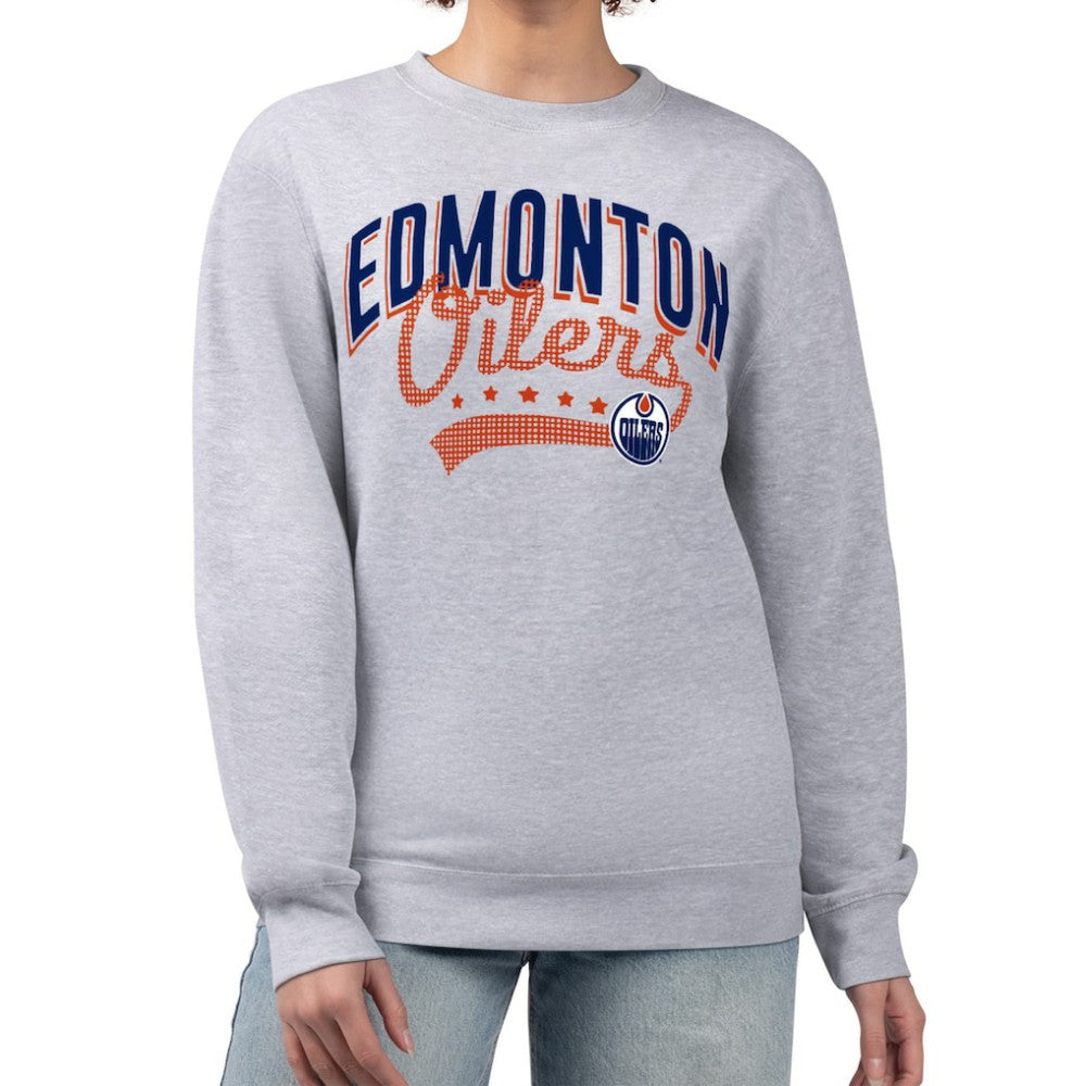 Edmonton Oilers G-III 4Her by Carl Banks Women's Filigree Team Graphic Fleece Pullover Sweatshirt - Heather Gray | US 201411611