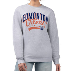 Edmonton Oilers G-III 4Her by Carl Banks Women's Filigree Team Graphic Fleece Pullover Sweatshirt - Heather Gray | US 201411611