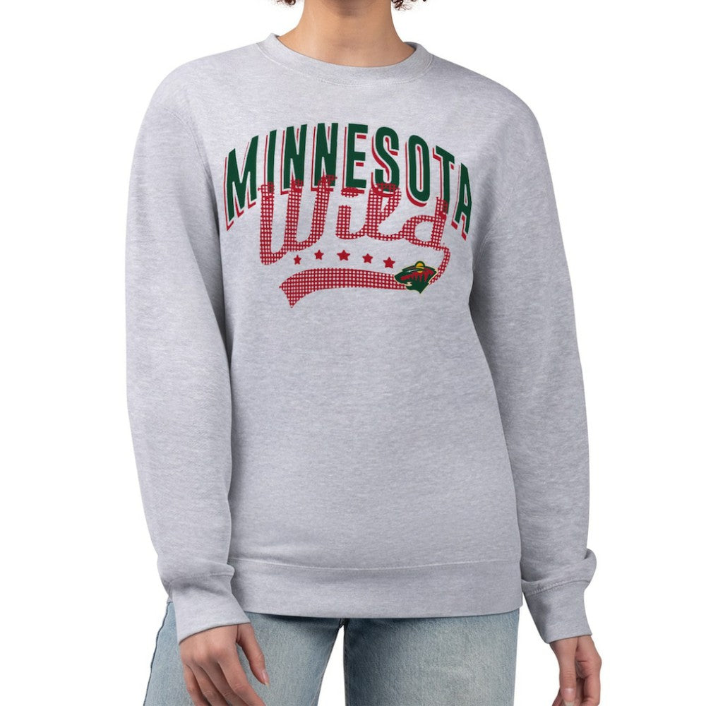 Minnesota Wild G-III 4Her by Carl Banks Women's Filigree Team Graphic Fleece Pullover Sweatshirt - Heather Gray | US 201411621