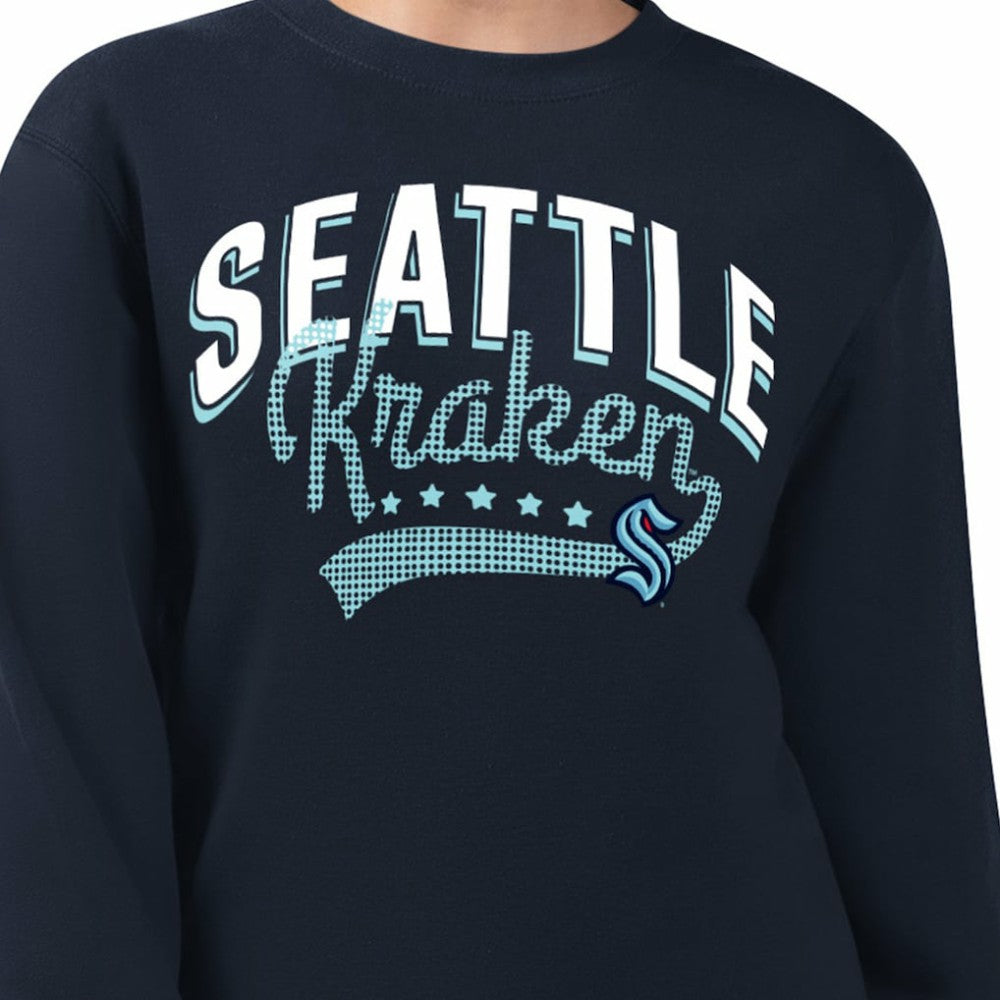 Seattle Kraken G-III 4Her by Carl Banks Women's Filigree Team Graphic Fleece Pullover Sweatshirt - Deep Sea Blue | US 201411632