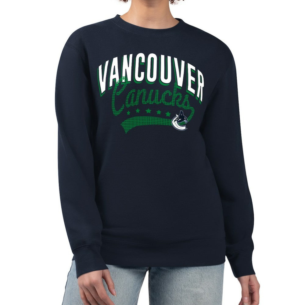 Vancouver Canucks G-III 4Her by Carl Banks Women's Filigree Team Graphic Fleece Pullover Sweatshirt - Navy | US 201411644