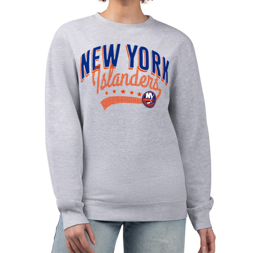 New York Islanders G-III 4Her by Carl Banks Women's Filigree Team Graphic Fleece Pullover Sweatshirt - Heather Gray | US 201411656