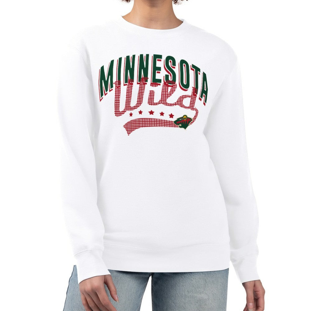 Minnesota Wild G-III 4Her by Carl Banks Women's Filigree Team Graphic Fleece Pullover Sweatshirt - White | US 201411669