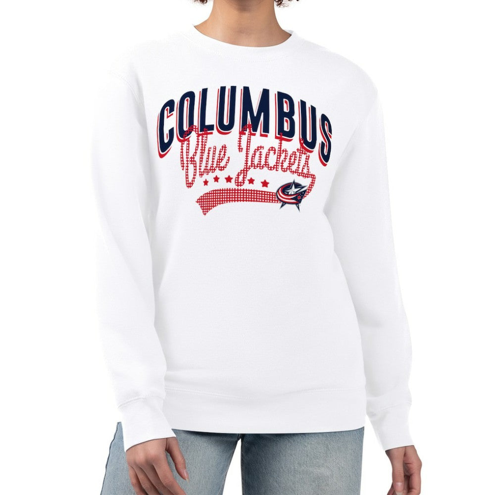 Columbus Blue Jackets G-III 4Her by Carl Banks Women's Filigree Team Graphic Fleece Pullover Sweatshirt - White | US 201411671