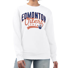 Edmonton Oilers G-III 4Her by Carl Banks Women's Filigree Team Graphic Fleece Pullover Sweatshirt - White | US 201411679