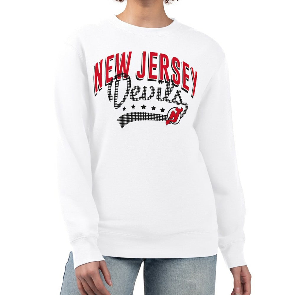 New Jersey Devils G-III 4Her by Carl Banks Women's Filigree Team Graphic Fleece Pullover Sweatshirt - White | US 201411682
