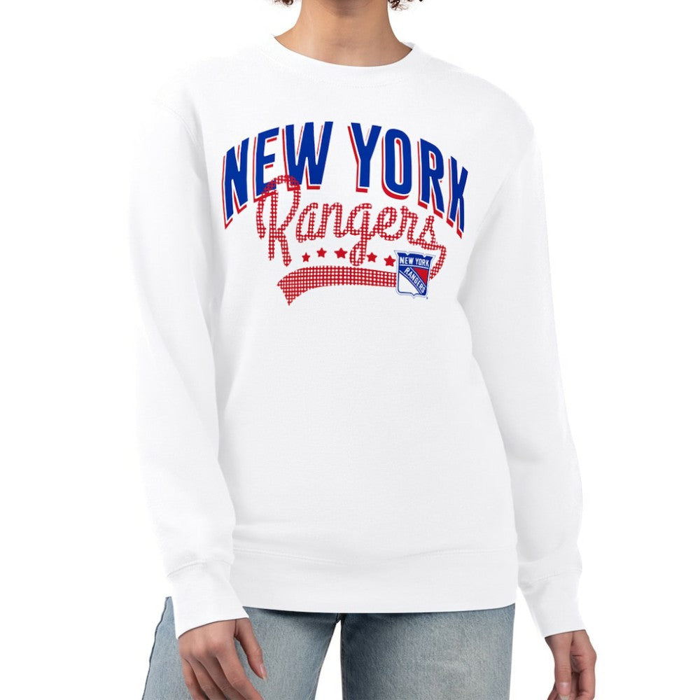 New York Rangers G-III 4Her by Carl Banks Women's Filigree Team Graphic Fleece Pullover Sweatshirt - White | US 201411685
