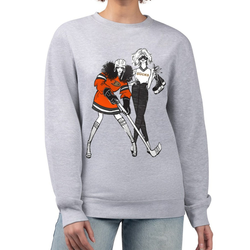 Anaheim Ducks G-III 4Her by Carl Banks Women's Hockey Girls Team Graphic Fleece Pullover Sweatshirt - Heather Gray | US 201411707