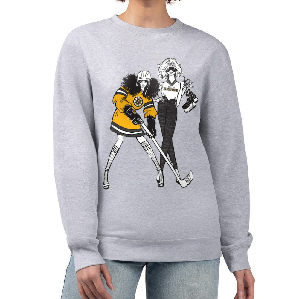 Boston Bruins G-III 4Her by Carl Banks Women's Hockey Girls Team Graphic Fleece Pullover Sweatshirt - Heather Gray | US 201411709