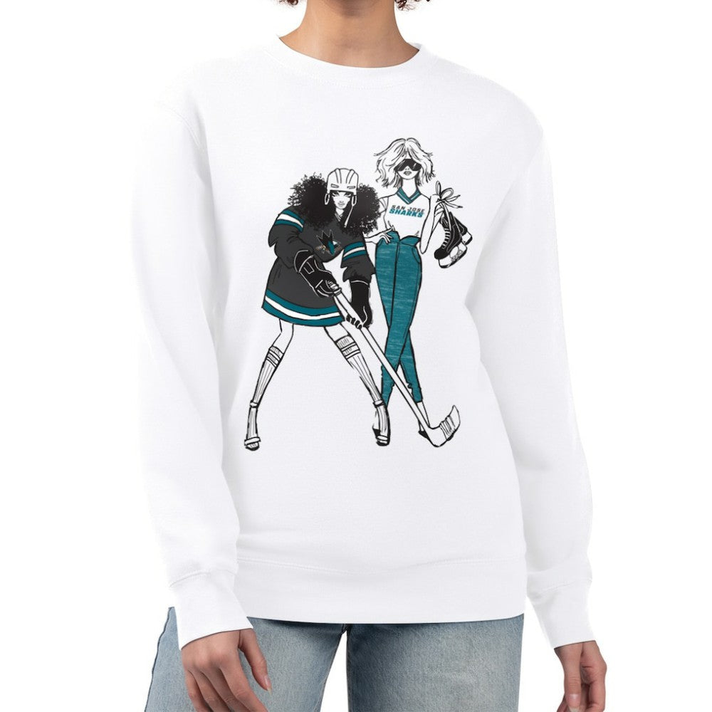 San Jose Sharks G-III 4Her by Carl Banks Women's Hockey Girls Team Graphic Fleece Pullover Sweatshirt - White | US 201411711