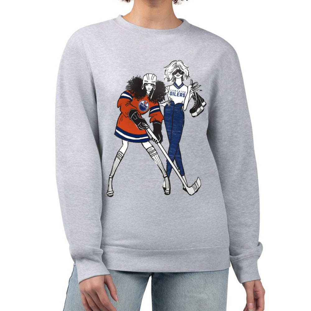 Edmonton Oilers G-III 4Her by Carl Banks Women's Hockey Girls Team Graphic Fleece Pullover Sweatshirt - Heather Gray | US 201411734