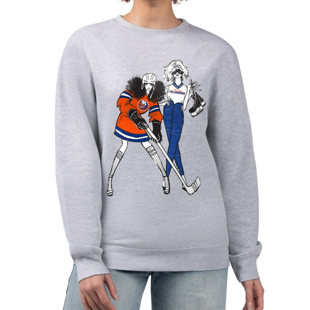 New York Islanders G-III 4Her by Carl Banks Women's Hockey Girls Team Graphic Fleece Pullover Sweatshirt - Heather Gray | US 201411743