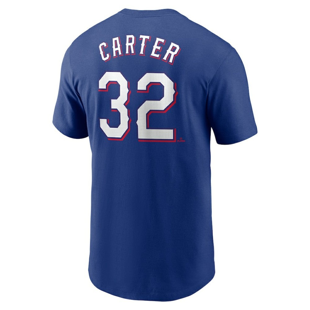 Evan Carter Texas Rangers Nike Fuse Name & Number T-Shirt - Royal T-shirts