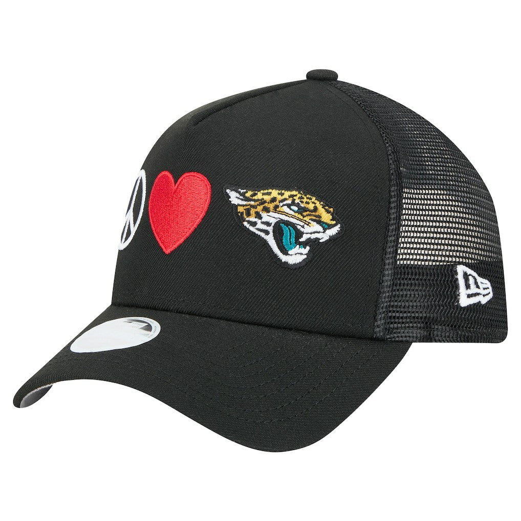 Jacksonville Jaguars New Era Women's Peace & Love Trucker 9FORTY Adjustable Hat - Black Hats