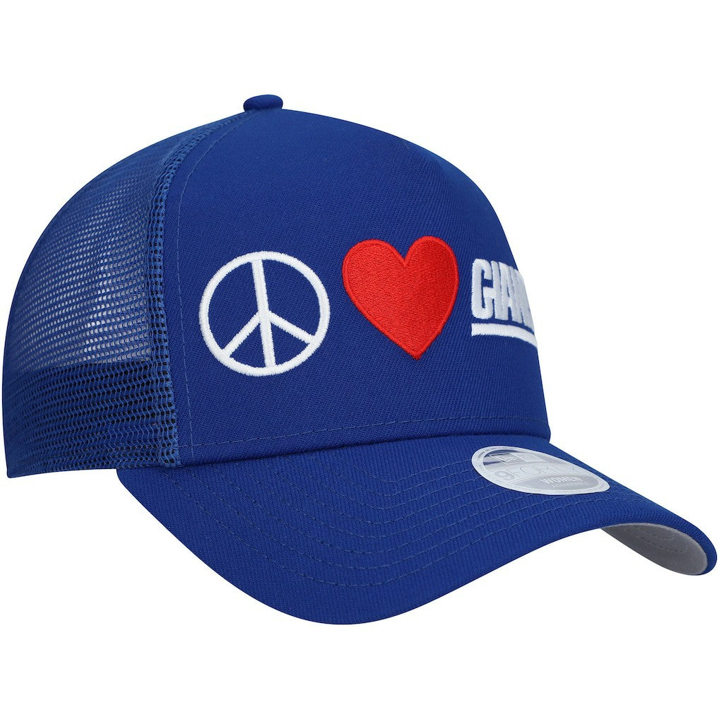 New York Giants New Era Women's Peace & Love Trucker 9FORTY Adjustable Hat - Royal Hats
