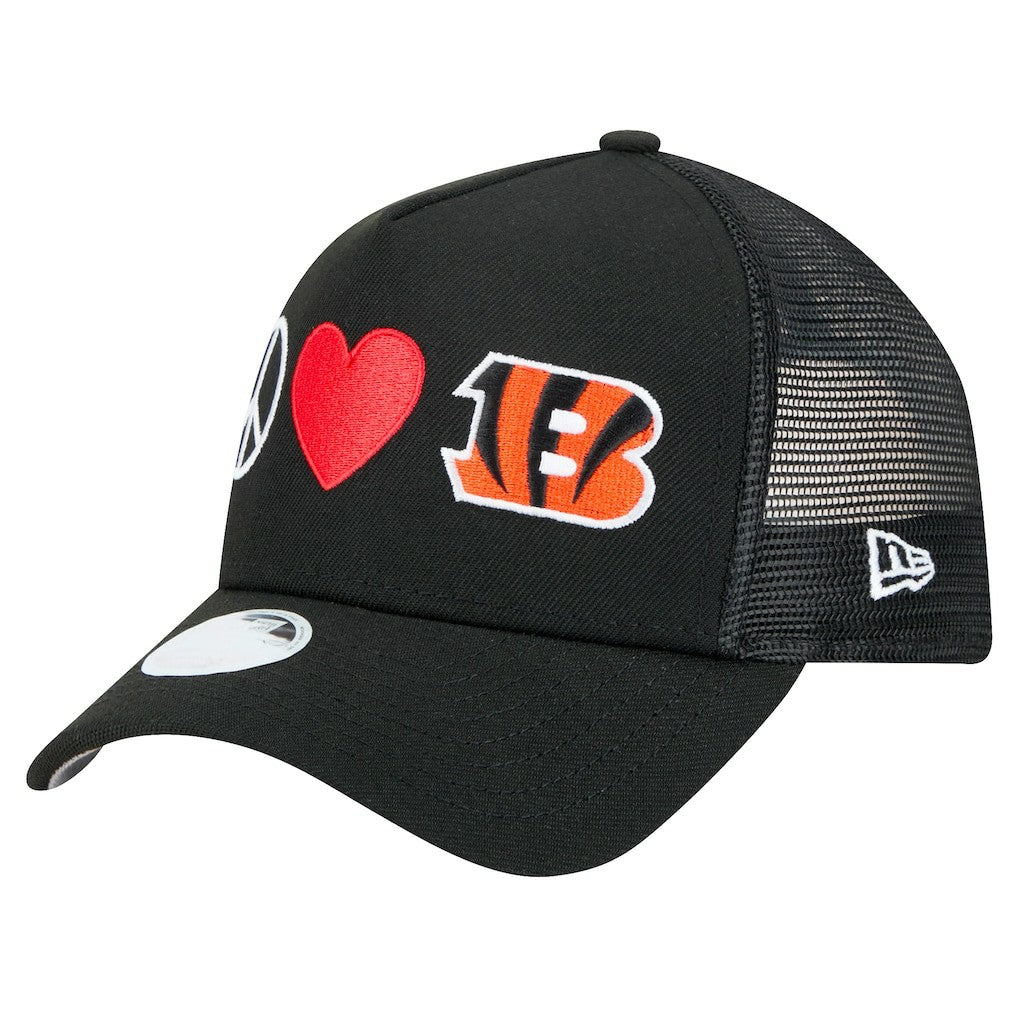 Cincinnati Bengals New Era Women's Peace & Love Trucker 9FORTY Adjustable Hat - Black Hats