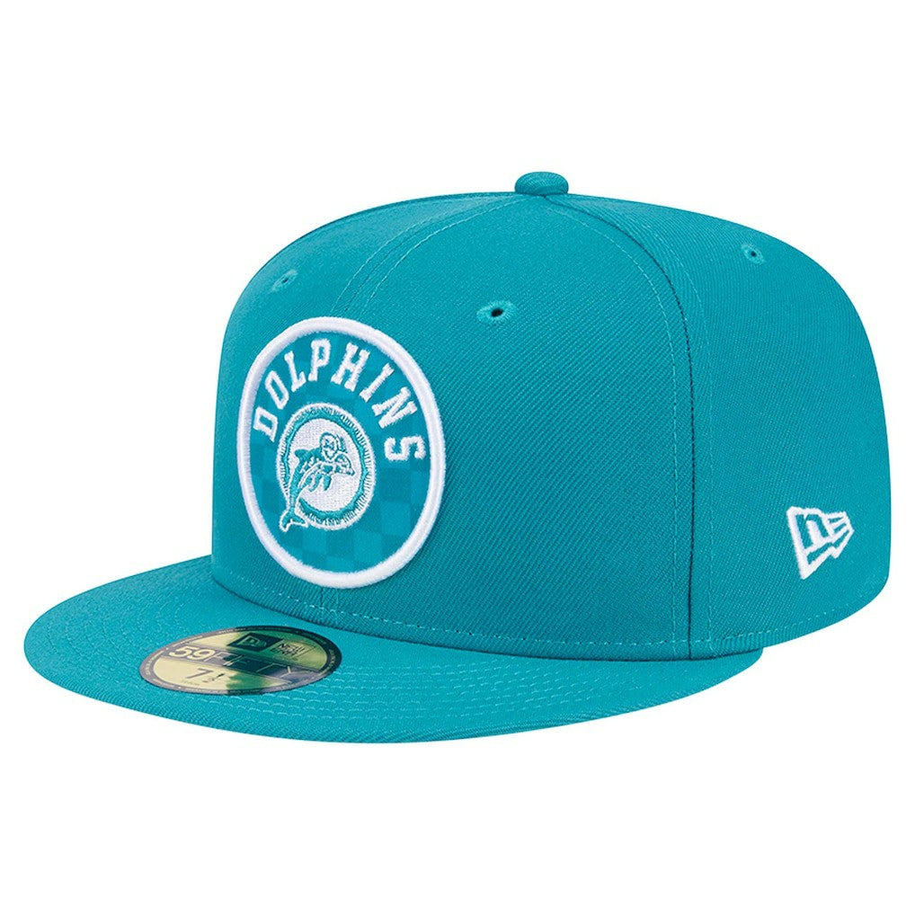 Miami Dolphins New Era Checkered 59FIFTY Fitted Hat - Aqua Hats