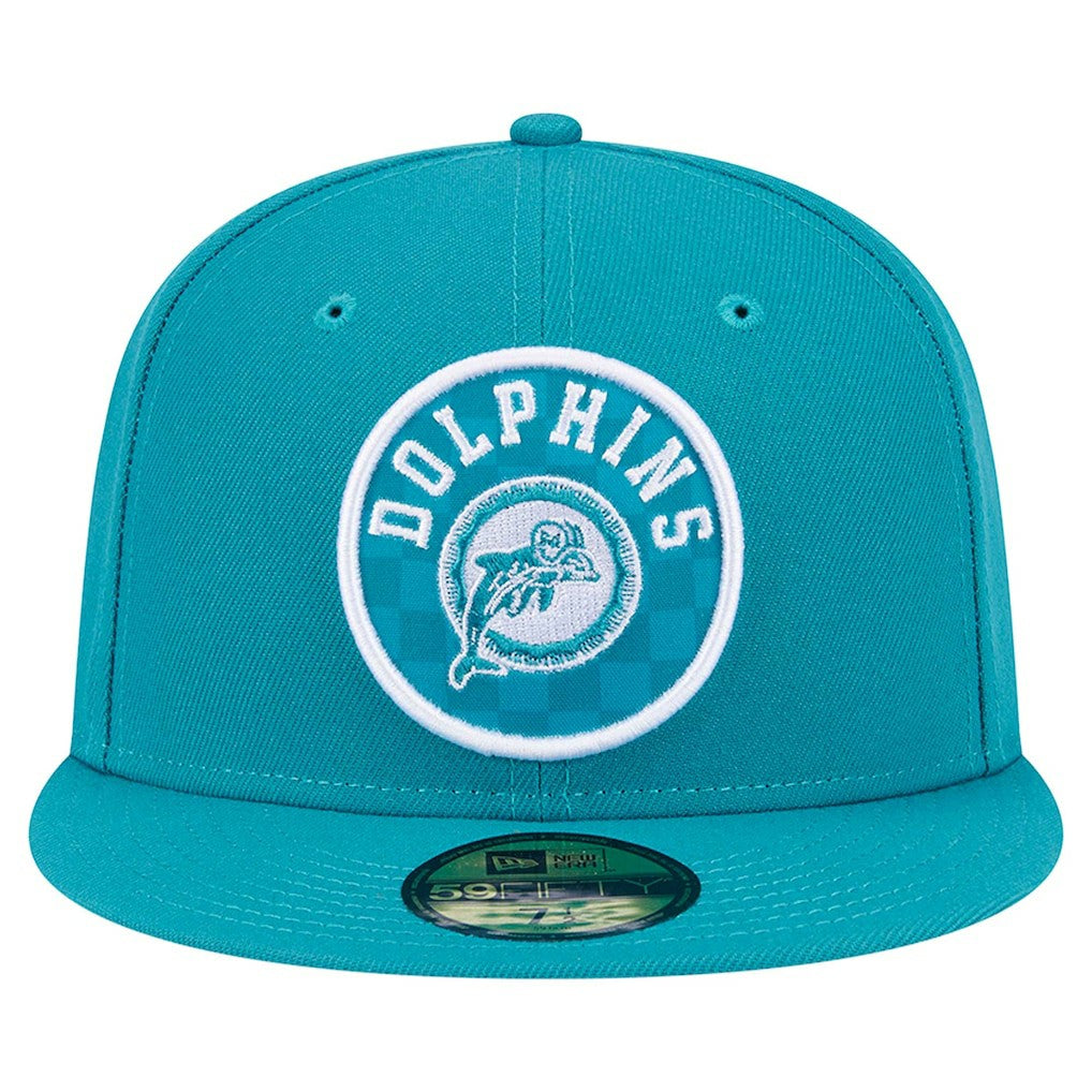 Miami Dolphins New Era Checkered 59FIFTY Fitted Hat - Aqua Hats