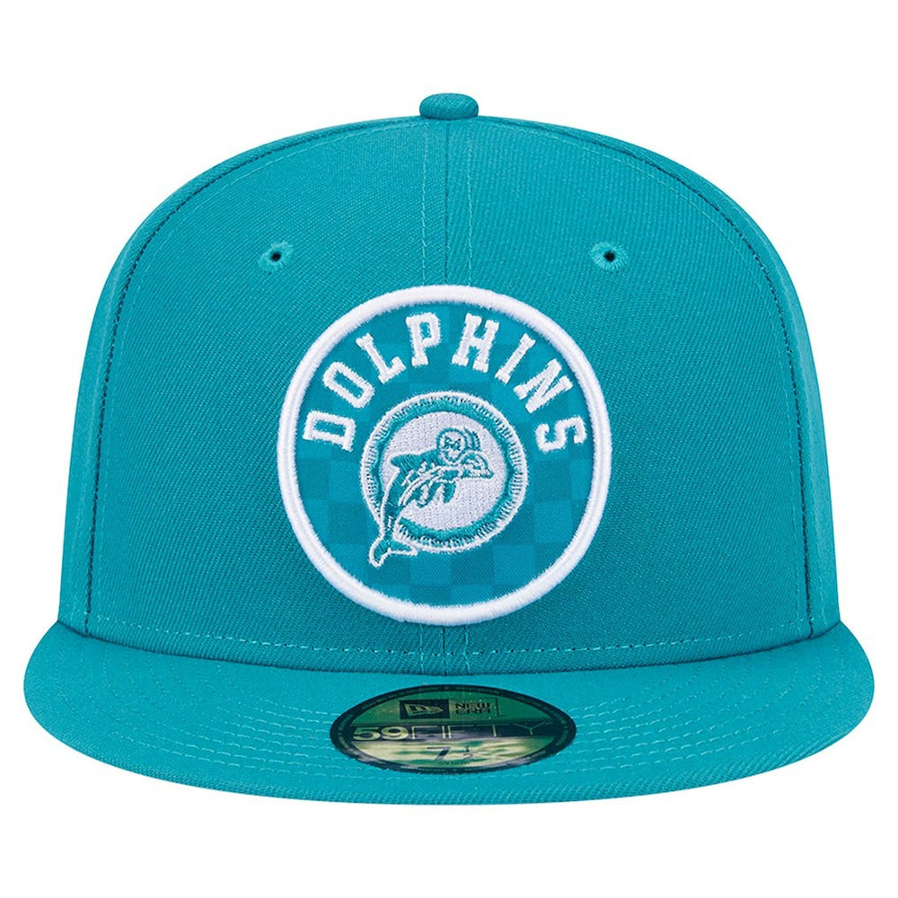 Miami Dolphins New Era Checkered 59FIFTY Fitted Hat - Aqua Hats