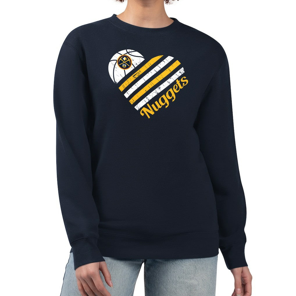 Denver Nuggets G-III 4Her by Carl Banks Women's Heart Graphic Fleece Pullover Sweatshirt Navy