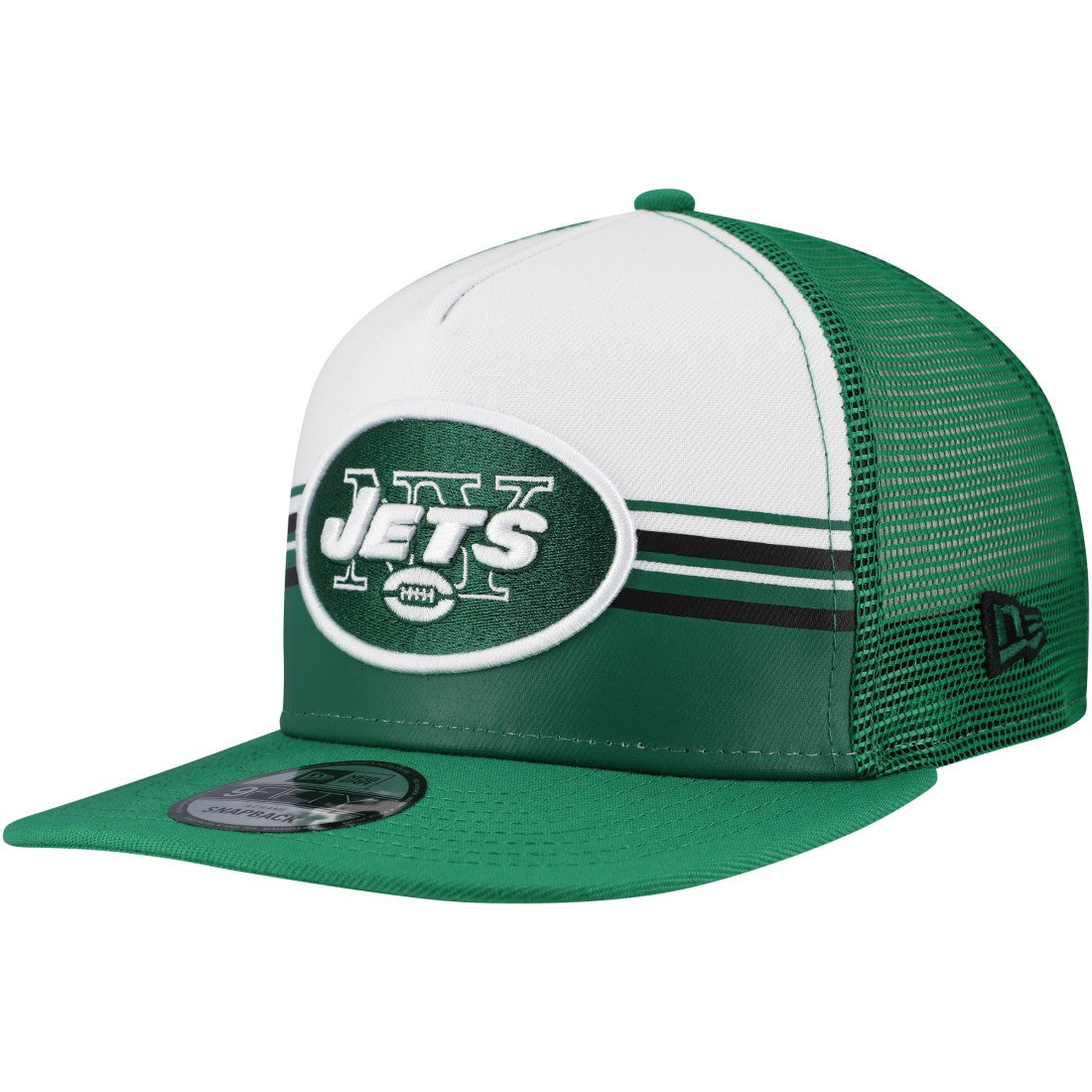 New York Jets New Era Striped A-Frame 9FIFTY Adjustable Trucker Snapback Hat - White/Green Hats