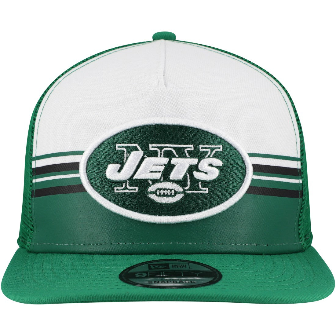 New York Jets New Era Striped A-Frame 9FIFTY Adjustable Trucker Snapback Hat - White/Green Hats