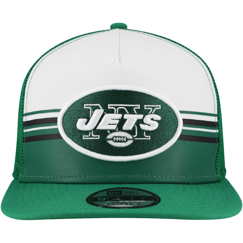 New York Jets New Era Striped A-Frame 9FIFTY Adjustable Trucker Snapback Hat - White/Green Hats