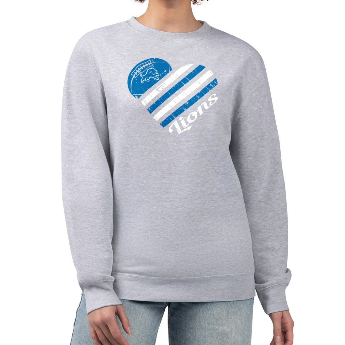 Detroit Lions G-III 4Her by Carl Banks Women's Heart Graphic Fleece Pullover Sweatshirt - Heather Gray Pullover