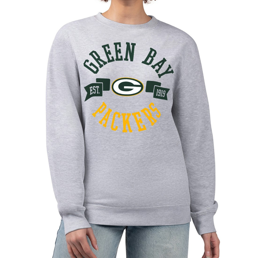 Green Bay Packers G-III 4Her by Carl Banks Women's Large Team Graphic Fleece Pullover Sweatshirt - Heather Gray Pullover