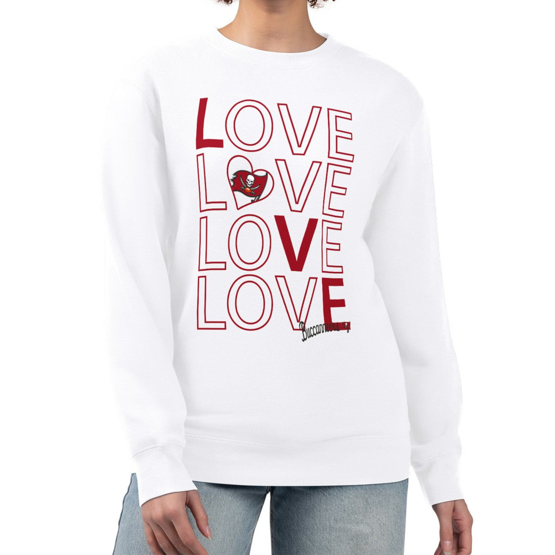 Tampa Bay Buccaneers G-III 4Her by Carl Banks Women's Lots of Love Graphic Fleece Pullover Sweatshirt - White Pullover