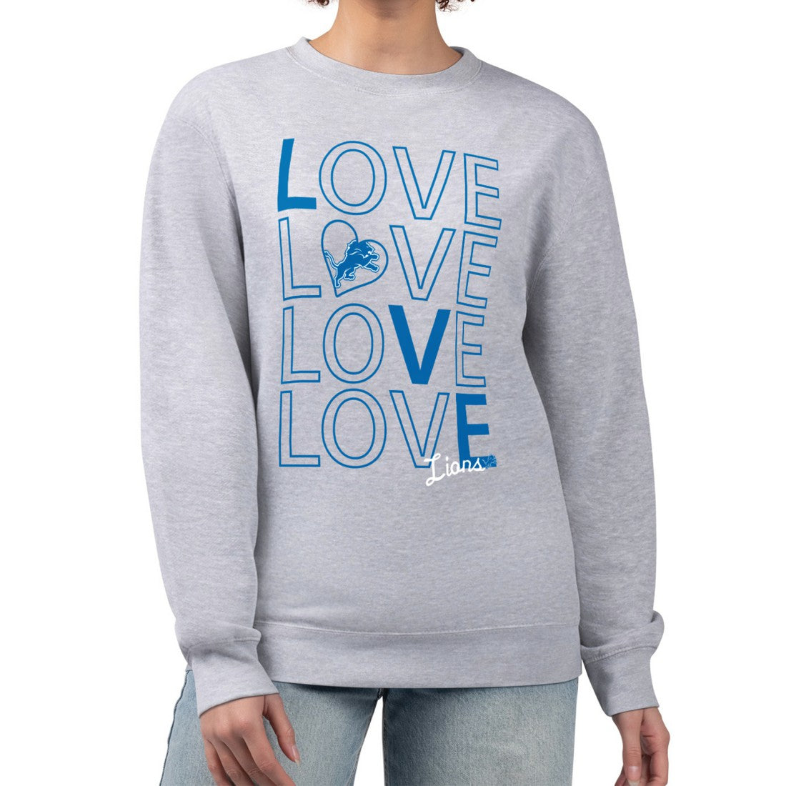 Detroit Lions G-III 4Her by Carl Banks Women's Lots of Love Graphic Fleece Pullover Sweatshirt - Heather Gray Pullover