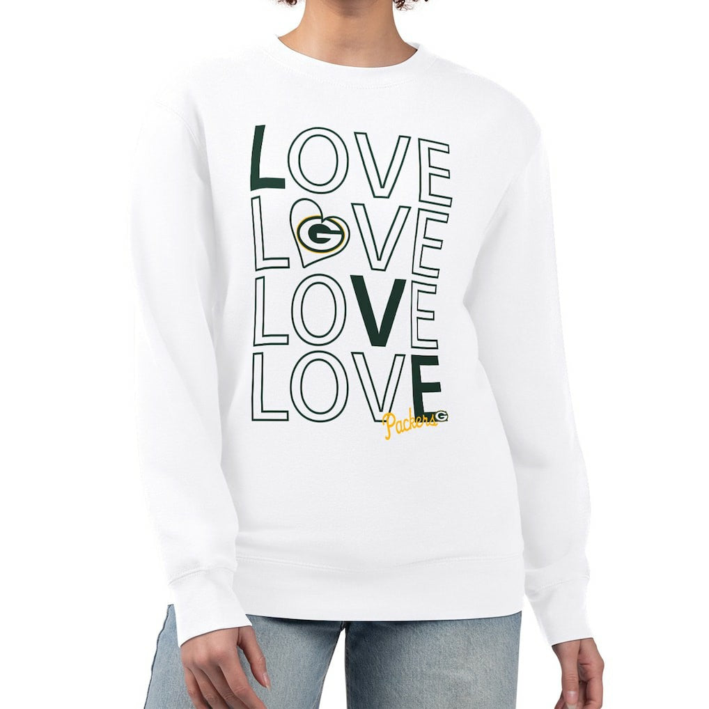 Green Bay Packers G-III 4Her by Carl Banks Women's Lots of Love Graphic Fleece Pullover Sweatshirt - White Pullover