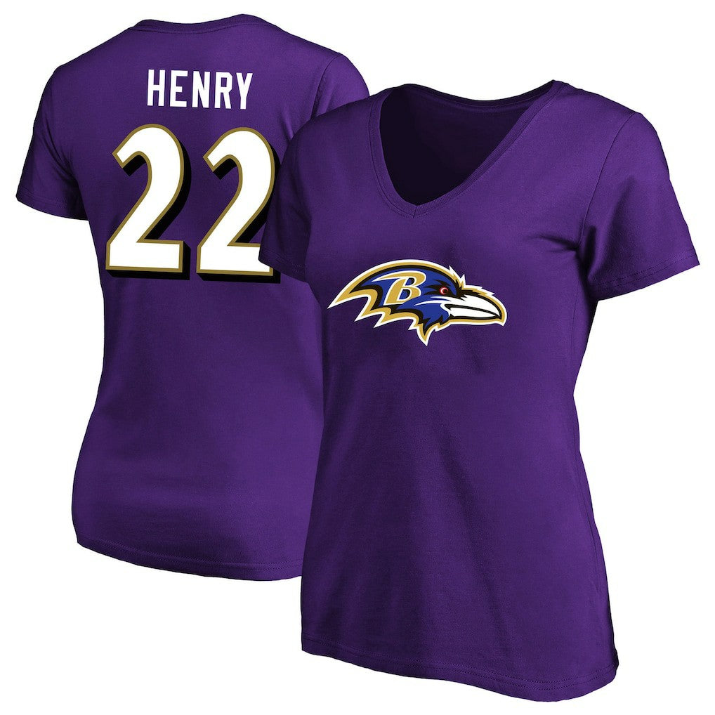 Derrick Henry Baltimore Ravens Women's Plus Size Fair Catch Name & Number Scoop Neck T-Shirt - Purple T-shirts