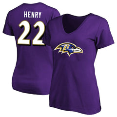 Derrick Henry Baltimore Ravens Women's Plus Size Fair Catch Name & Number Scoop Neck T-Shirt - Purple T-shirts