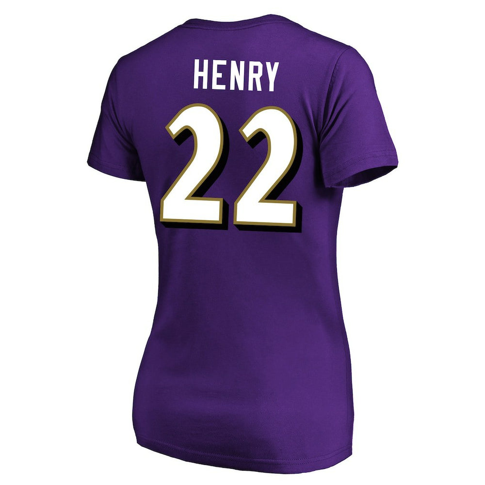 Derrick Henry Baltimore Ravens Women's Plus Size Fair Catch Name & Number Scoop Neck T-Shirt - Purple T-shirts