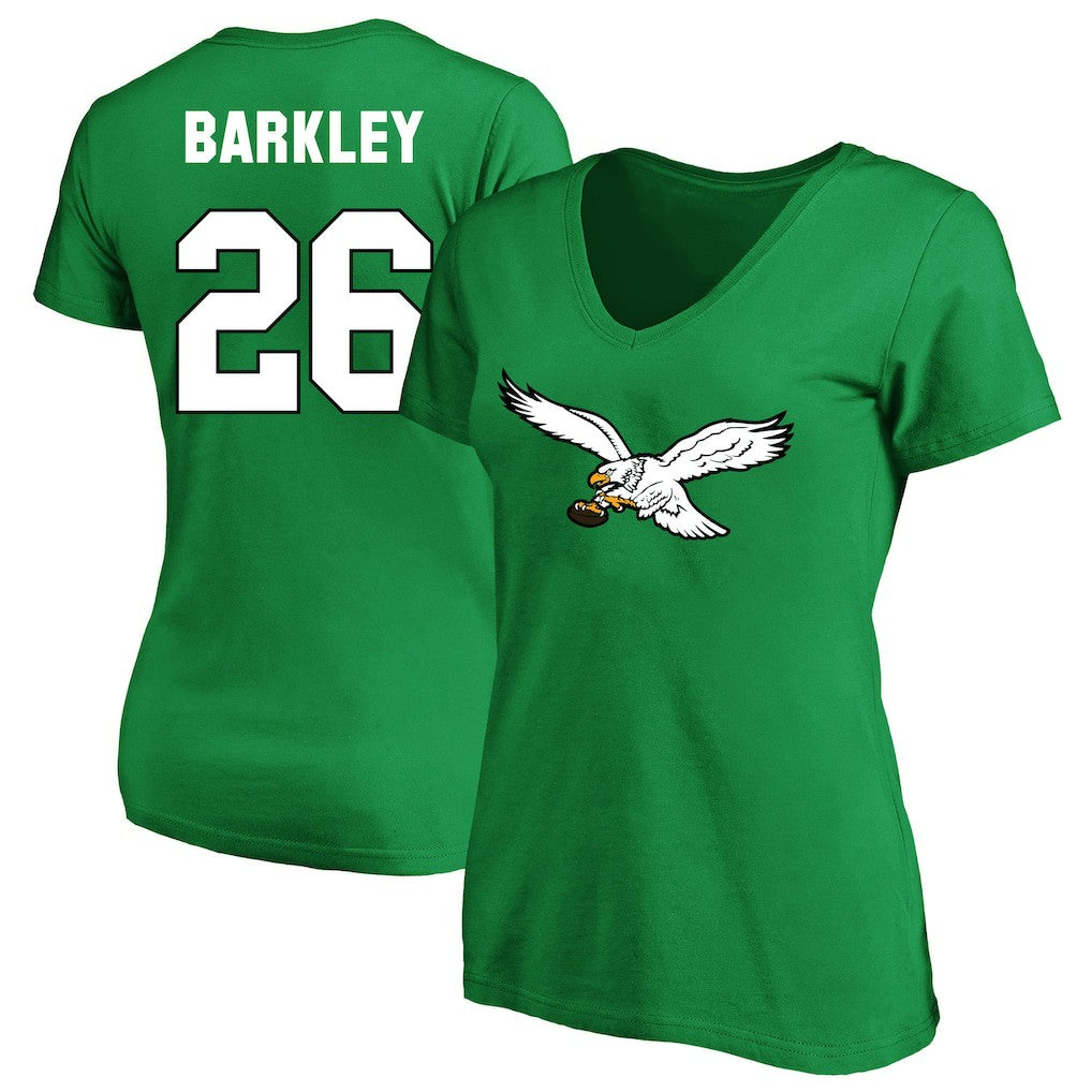 Saquon Barkley Philadelphia Eagles Women's Plus Size Fair Catch Name & Number Scoop Neck T-Shirt - Kelly Green T-shirts