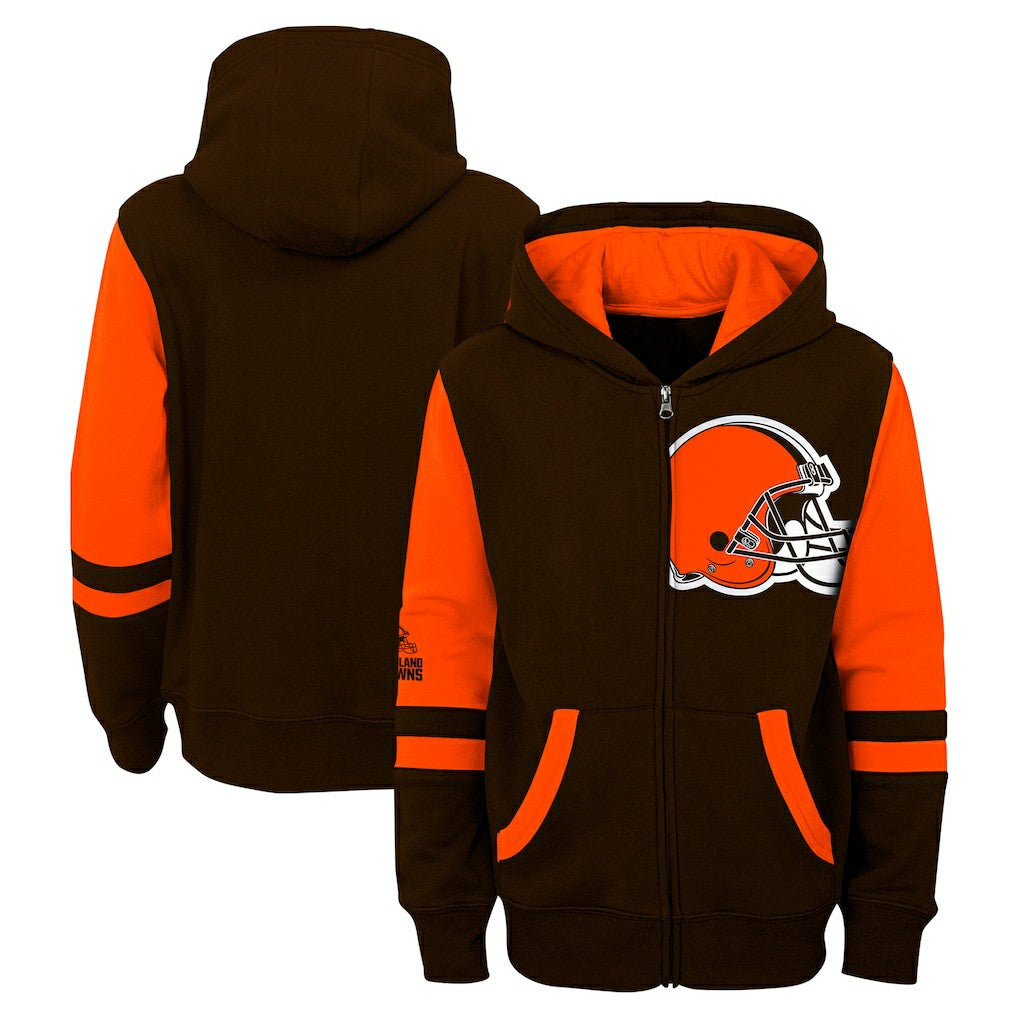 Cleveland Browns Youth Stadium Color-Block Full-Zip Hoodie - Brown Hoodies