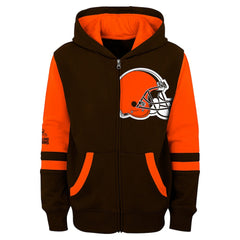 Cleveland Browns Youth Stadium Color-Block Full-Zip Hoodie - Brown Hoodies