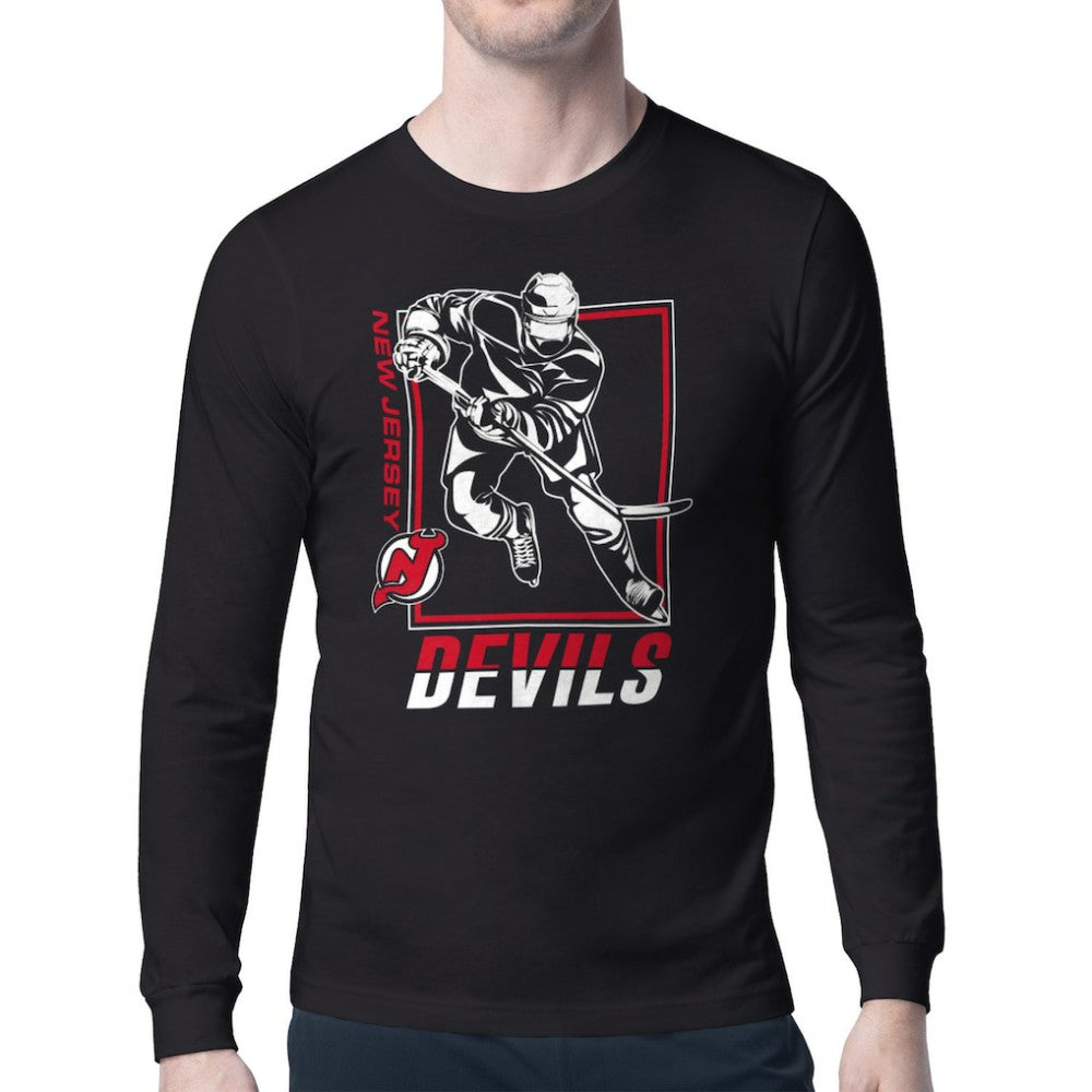New Jersey Devils Starter Player Grid Long Sleeve T-Shirt - Black | US 201424484
