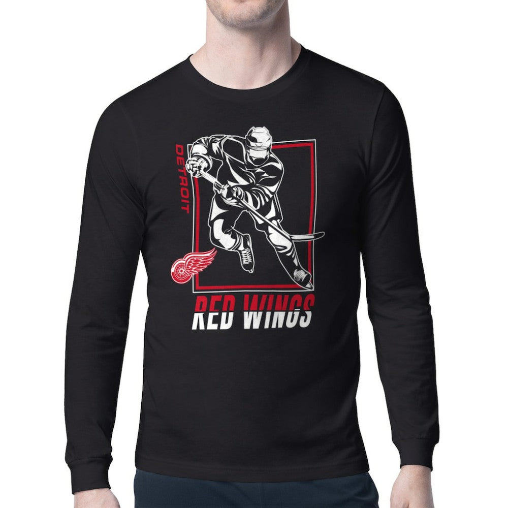 Detroit Red Wings Starter Player Grid Long Sleeve T-Shirt - Black | US 201424491