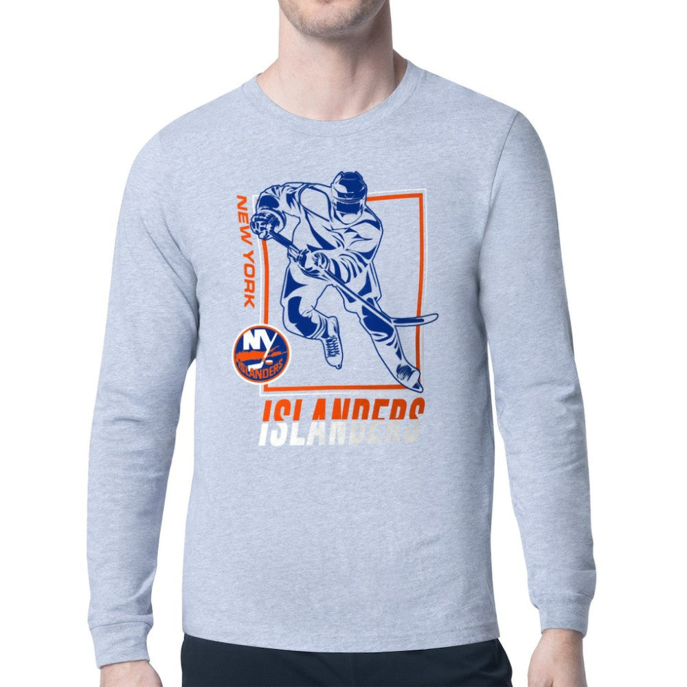 New York Islanders Starter Player Grid Long Sleeve T-Shirt - Heather Gray | US 201424524