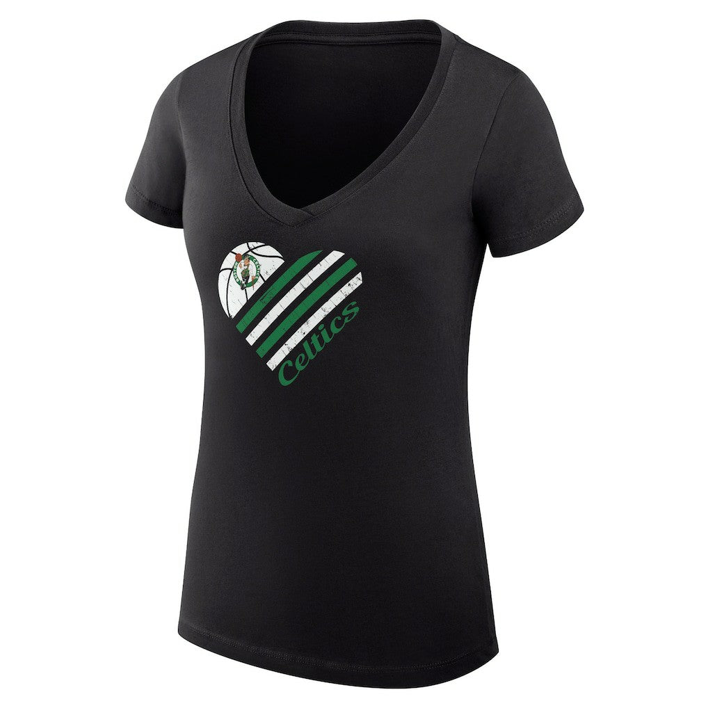 Boston Celtics G-III 4Her by Carl Banks Women's Super-Slim Fit Lightweight Heart V-Neck T-Shirt Black